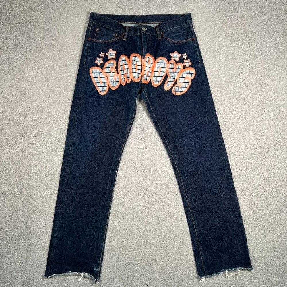 Hiroshi Kato Jeans Mens 33x30 Blue Distressed DEADBOYS Slim Straight Denim USA